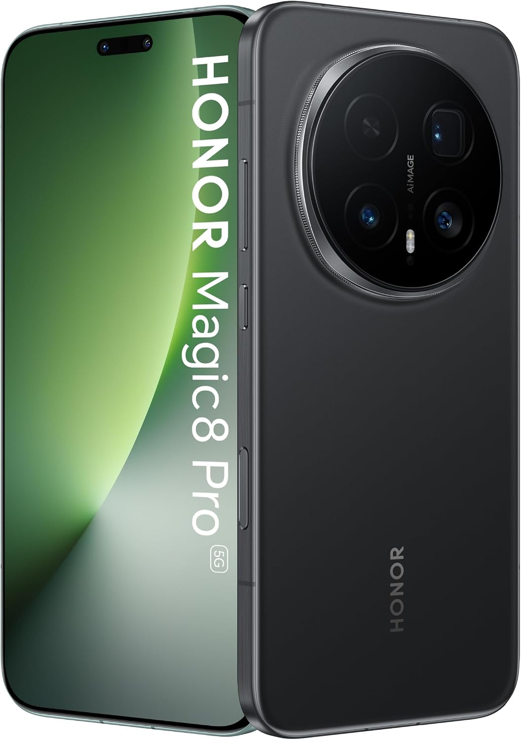HONOR Magic8 Pro Black - Front and Back View with Green Display